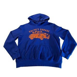 Polo Ralph Lauren Boys Blue Hoodie with Orange Ralph’s Garage Graphic Size XL
